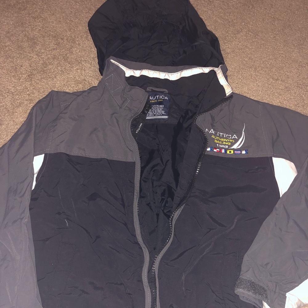 Nautica Boys Jacket SZ M Grey/Black full zip